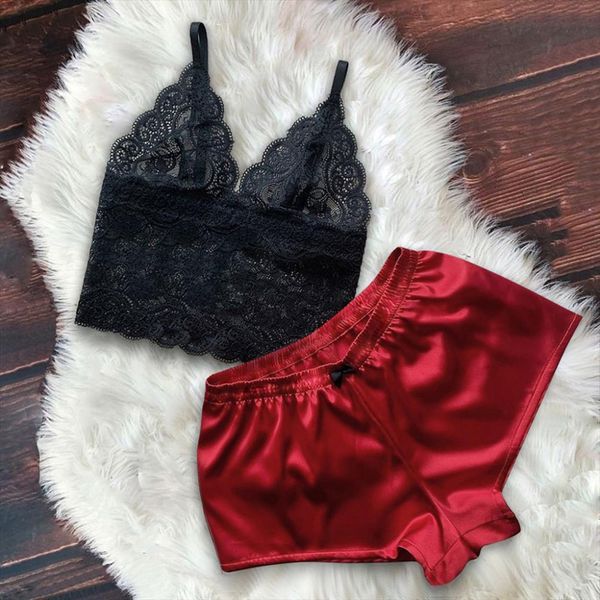 satin lace v neck women sleepwear camisole bowknot shorts pajamas set loose casual lingerie pijamas verano mujer, Black;red
satin lace v neck women sleepwear camisole bowknot shorts pajamas set loose casual lingerie pijamas verano mujer, Black;red