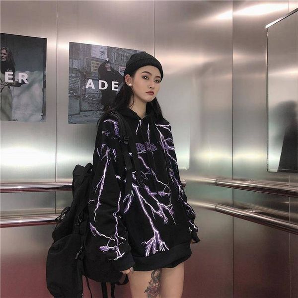 women's hoodies & sweatshirts hooded hoodie. dark lightning pattern. korean woman's sweatshirt. no zipper. nibj, Black
women's hoodies & sweatshirts hooded hoodie. dark lightning pattern. korean woman's sweatshirt. no zipper. nibj, Black