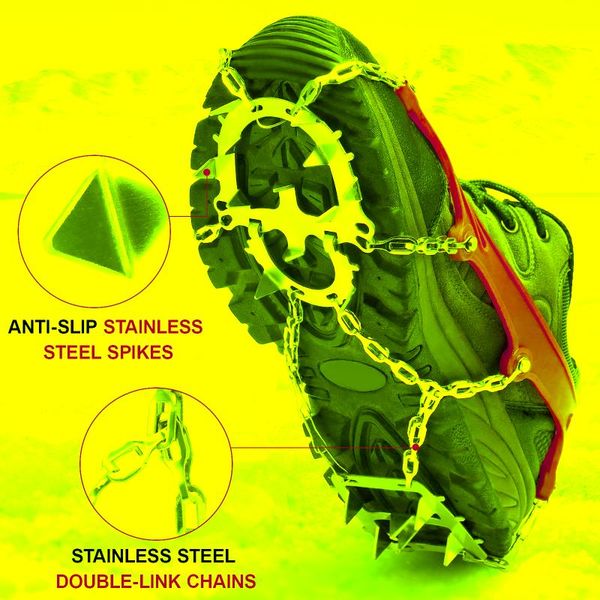 crampon 18 spikes traction cleats women men anti-slip ice snow grips with storage pouch for walking hiking fishing cords, slings and webbing
crampon 18 spikes traction cleats women men anti-slip ice snow grips with storage pouch for walking hiking fishing cords, slings and webbing