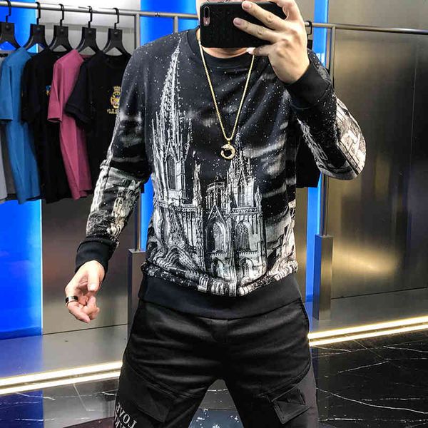 hoodies autumn custom retro castle red print screen thin montage pulvering crew neck male sweater trend, Black
hoodies autumn custom retro castle red print screen thin montage pulvering crew neck male sweater trend, Black