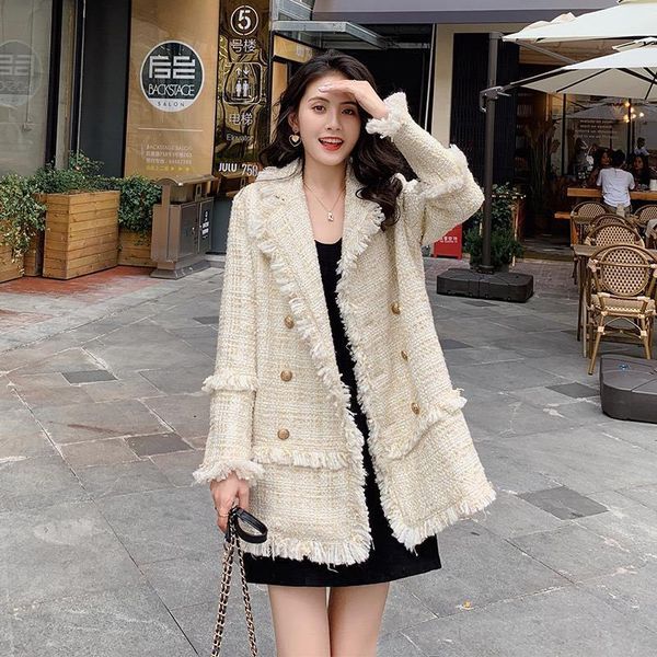 ladies white suit jacket wools women korean style small fragrant tweed loose casual women's wool & blends, Black
ladies white suit jacket wools women korean style small fragrant tweed loose casual women's wool & blends, Black