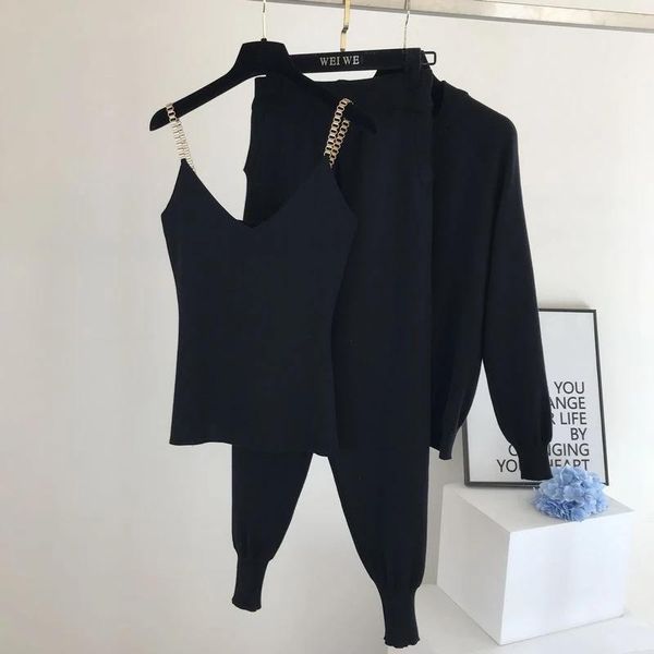 women's two piece pants 3pcs sets sweater coat autumn knitted solid vest long sleeve zipper cardigans elastic waist tracksuits clothing, White
women's two piece pants 3pcs sets sweater coat autumn knitted solid vest long sleeve zipper cardigans elastic waist tracksuits clothing, White
