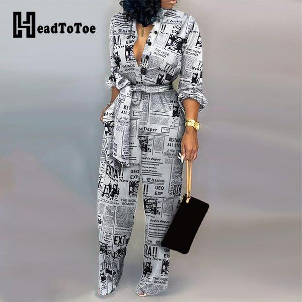 women's jumpsuits & rompers headline print tied waist women jumpsuit long sleeve v-neck casual one piece overalls streetwear, Black;white
women's jumpsuits & rompers headline print tied waist women jumpsuit long sleeve v-neck casual one piece overalls streetwear, Black;white