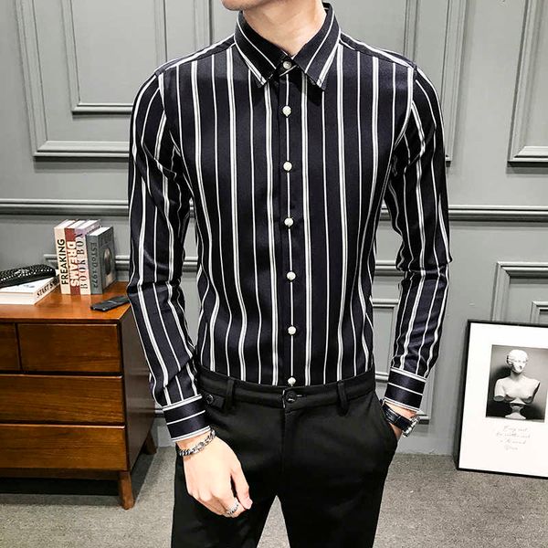spring striped shirt men casual long sleeve formal business dress shirts camisa masculina streetwear social male clothing 210527, White;black
spring striped shirt men casual long sleeve formal business dress shirts camisa masculina streetwear social male clothing 210527, White;black