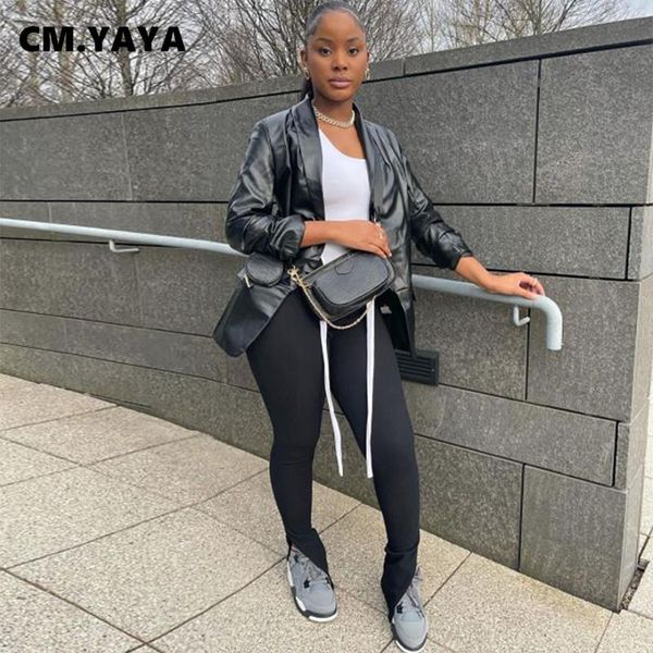 women's leather & faux cm.yaya women pu coats solid full sleeve turn-down collar loose straight fashion high streetwear autumn 2021, Black
women's leather & faux cm.yaya women pu coats solid full sleeve turn-down collar loose straight fashion high streetwear autumn 2021, Black