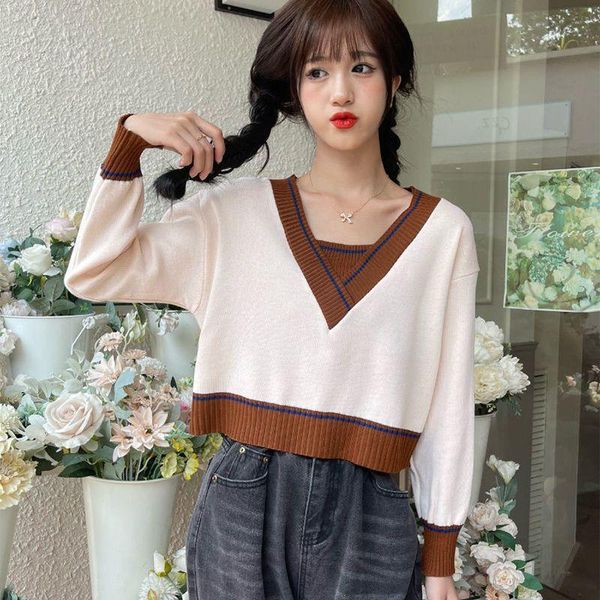 women's sweaters knit sweater women spring autumn korean fashion v-neck wave pattern college-style students hitting color stitching wom, White;black
women's sweaters knit sweater women spring autumn korean fashion v-neck wave pattern college-style students hitting color stitching wom, White;black