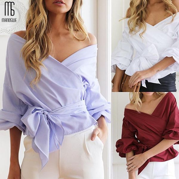 women's blouses & shirts manoswe autumn winter women deep v-neck shirt puff sleeve strapless bow belt bandage female blusas, White
women's blouses & shirts manoswe autumn winter women deep v-neck shirt puff sleeve strapless bow belt bandage female blusas, White