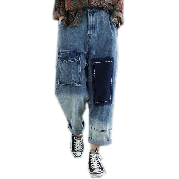 women high waist jeans denim pants knee pocket patchwork long big loose retro vintage casual b01201414 women's, Blue
women high waist jeans denim pants knee pocket patchwork long big loose retro vintage casual b01201414 women's, Blue
