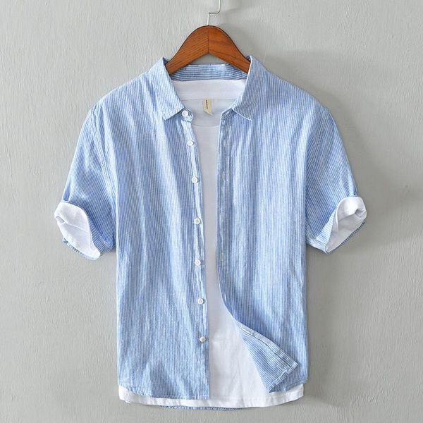 short sleeve shirts striped men's casual summer linen shirt breathes cool hawaiian loose, White;black
short sleeve shirts striped men's casual summer linen shirt breathes cool hawaiian loose, White;black