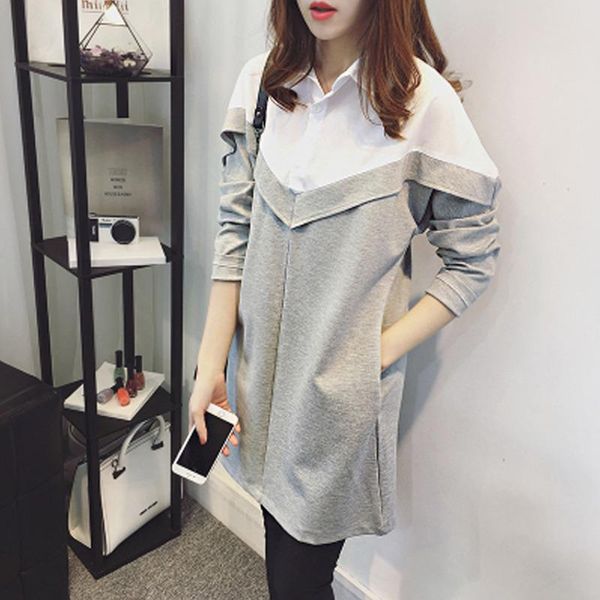 casual dresses #0452 loose shirt dress women spring autumn long sleeve cotton shirts ladies spliced solid color mini lady, Black;gray
casual dresses #0452 loose shirt dress women spring autumn long sleeve cotton shirts ladies spliced solid color mini lady, Black;gray