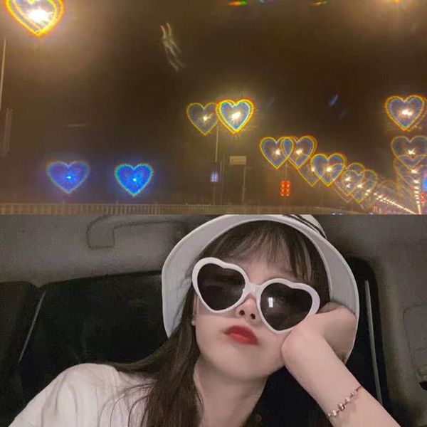 sunglasses love heart shaped effect glasses watch the lights change image diffraction at night for women, White;black
sunglasses love heart shaped effect glasses watch the lights change image diffraction at night for women, White;black