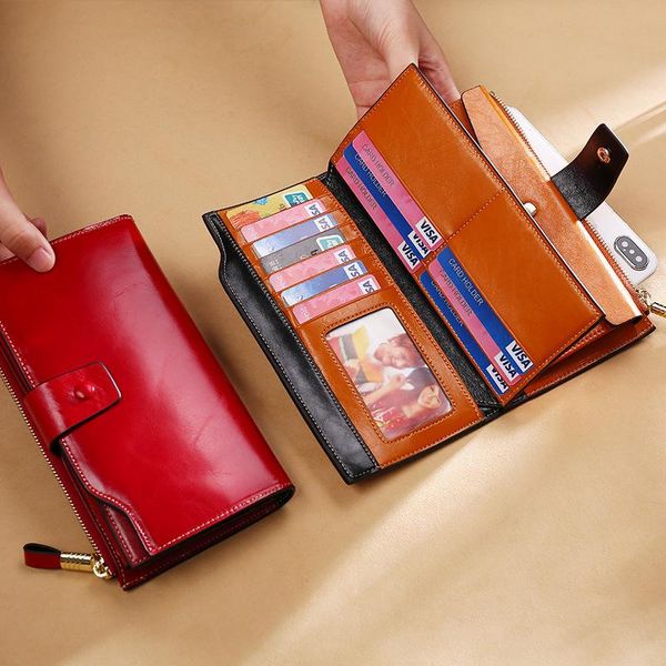 wallets first layer leather rfid anti-theft brush women's wallet long oil wax mobile phone grab bag retro, Red;black
wallets first layer leather rfid anti-theft brush women's wallet long oil wax mobile phone grab bag retro, Red;black