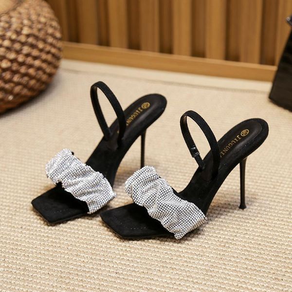 spring and summer one word sandals with rhinestones high heels feminine open toe stiletto square women's shoes, Black
spring and summer one word sandals with rhinestones high heels feminine open toe stiletto square women's shoes, Black