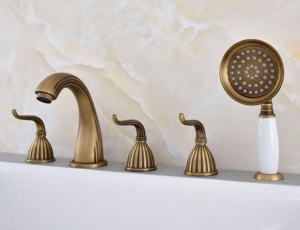 bathroom sink faucets vintage retro antique brass widespread 5 holes roman tub bath faucet with telephone style hand held shower head atf241
bathroom sink faucets vintage retro antique brass widespread 5 holes roman tub bath faucet with telephone style hand held shower head atf241