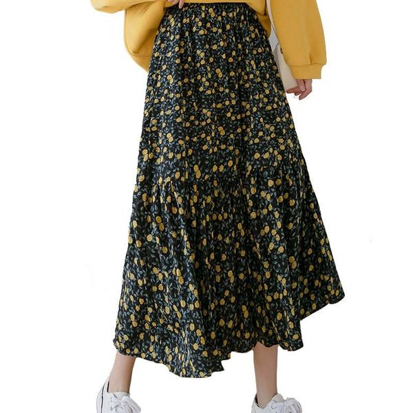 skirts summer yellow small floral chiffon women skirt middle length high waist elasticity pleated a line long, Black
skirts summer yellow small floral chiffon women skirt middle length high waist elasticity pleated a line long, Black
