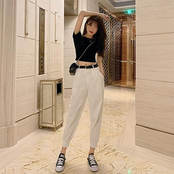 women's pants & capris white harem women 2021 high-waist overalls versatile thin waist with belt nine points casual, Black;white
women's pants & capris white harem women 2021 high-waist overalls versatile thin waist with belt nine points casual, Black;white