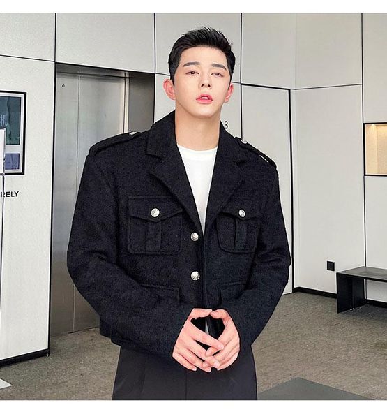 men's wool & blends coat autumn and winter retro thickened short work clothes jacket, handsome fashionable street fried design, Black
men's wool & blends coat autumn and winter retro thickened short work clothes jacket, handsome fashionable street fried design, Black