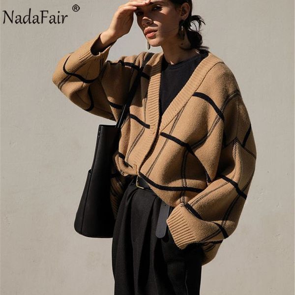 nadafair plaid cardigan sweater women lantern sleeve casual loose jumper autumn winter v neck knitted oversized cardigan ladies coat, White;black
nadafair plaid cardigan sweater women lantern sleeve casual loose jumper autumn winter v neck knitted oversized cardigan ladies coat, White;black