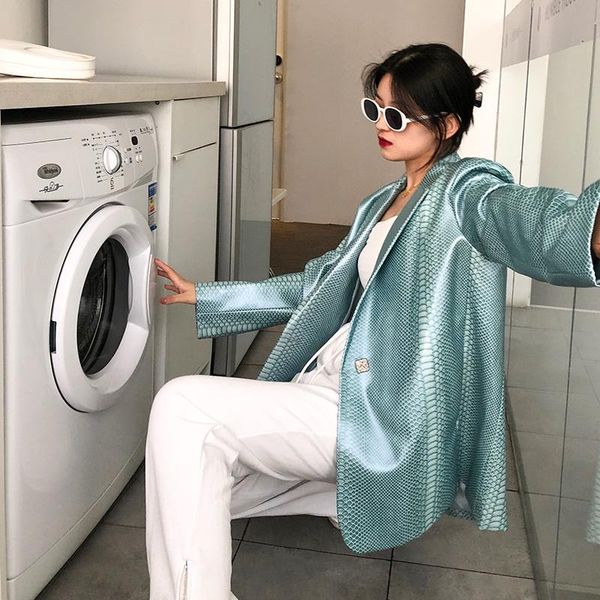 women's suits & blazers superaen autumn winter 2021 blue-green snake pu leather suit coat casual loose silhouette women, White;black
women's suits & blazers superaen autumn winter 2021 blue-green snake pu leather suit coat casual loose silhouette women, White;black