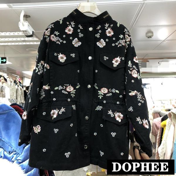 women's jackets 2021 spring autumn flower embroidery string waist windbreaker coat women stand collar casual cargo zipper jacket overco, Black;brown
women's jackets 2021 spring autumn flower embroidery string waist windbreaker coat women stand collar casual cargo zipper jacket overco, Black;brown