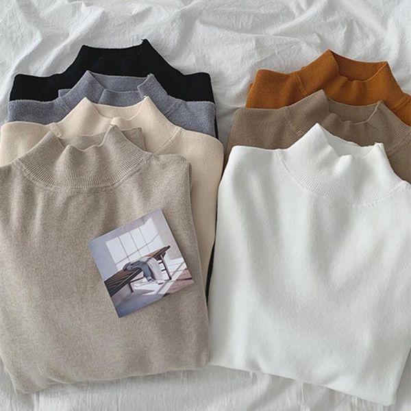 women's sweaters casual mock neck knitted women sweater winter soft fashion korean slim elastic long sleeves solid ladies pullovers, White;black
women's sweaters casual mock neck knitted women sweater winter soft fashion korean slim elastic long sleeves solid ladies pullovers, White;black