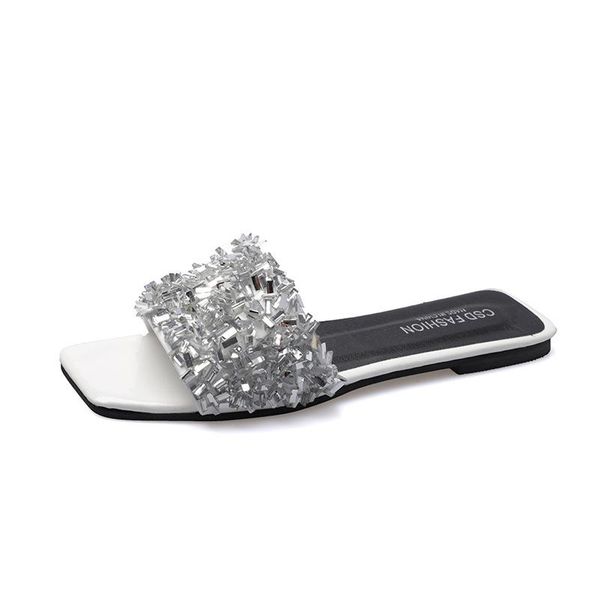 sandals women's summer outer wear beach shoes water drill square head flat size drag slippers bling, Black
sandals women's summer outer wear beach shoes water drill square head flat size drag slippers bling, Black