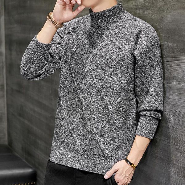 men's sweaters autumn winter half high collar large diamond lattice thick needle sweater male casual loose tide build wear bottom, White;black
men's sweaters autumn winter half high collar large diamond lattice thick needle sweater male casual loose tide build wear bottom, White;black