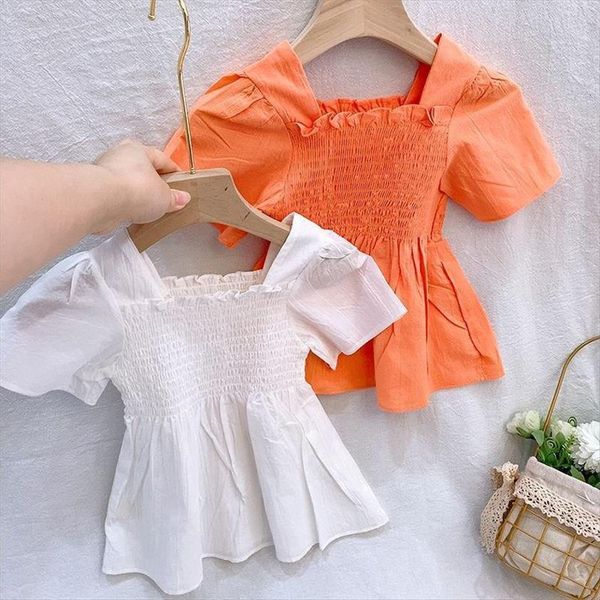 girls cotton pleated blouse white orange ins children princess cute t shirts summer clothing korean style for 2 7y, Blue
girls cotton pleated blouse white orange ins children princess cute t shirts summer clothing korean style for 2 7y, Blue