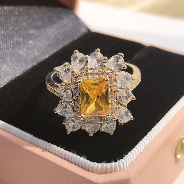 cluster rings luxury sterling silver 925 square cut yellow sapphire water drop women ring fine jewelry, Golden;silver
cluster rings luxury sterling silver 925 square cut yellow sapphire water drop women ring fine jewelry, Golden;silver
