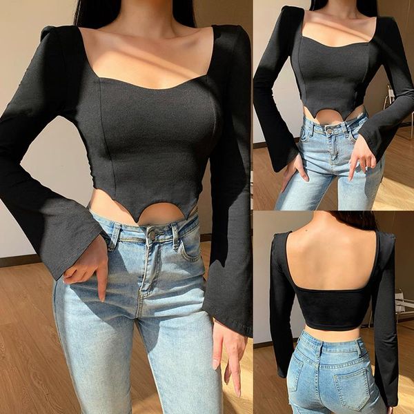 women's t-shirt feminine low-cut bottoming shirt with umbilical hem irregular long diagonal sleeve black, White
women's t-shirt feminine low-cut bottoming shirt with umbilical hem irregular long diagonal sleeve black, White