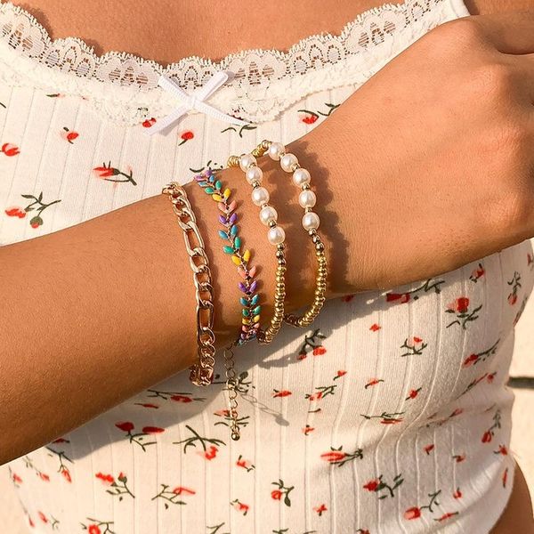 beaded, strands luxury jewelry colorful ear of wheat imitation pearl charm bracelets for women 4pcs/set gold color beads chain bracelet femm, Black
beaded, strands luxury jewelry colorful ear of wheat imitation pearl charm bracelets for women 4pcs/set gold color beads chain bracelet femm, Black