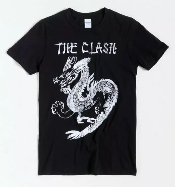 official black the clash dragon t-shirt, White;black