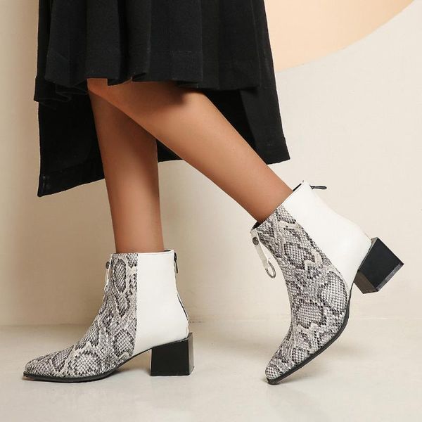 boots women leather botas de mujer women's pointed snake pattern color matching wild fashion square heel, Black
boots women leather botas de mujer women's pointed snake pattern color matching wild fashion square heel, Black