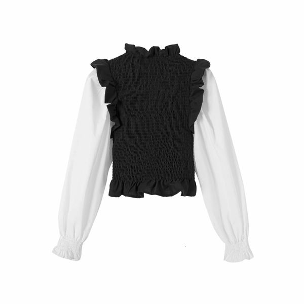 women's blouses & shirts woman contrast color splicing long sleeve shirt casual femme ruffled collar blouse lady slim smock blusas s79, White
women's blouses & shirts woman contrast color splicing long sleeve shirt casual femme ruffled collar blouse lady slim smock blusas s79, White