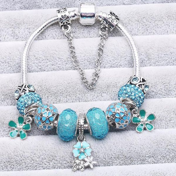 charm bracelets christmas gift blue crystal flower pendant with silver color beads bangles for women pulsera jewelry, Golden;silver
charm bracelets christmas gift blue crystal flower pendant with silver color beads bangles for women pulsera jewelry, Golden;silver