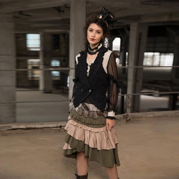 skirts women's steampunk long skirt patchwork tiered pleated split vintage sp216gf, Black
skirts women's steampunk long skirt patchwork tiered pleated split vintage sp216gf, Black