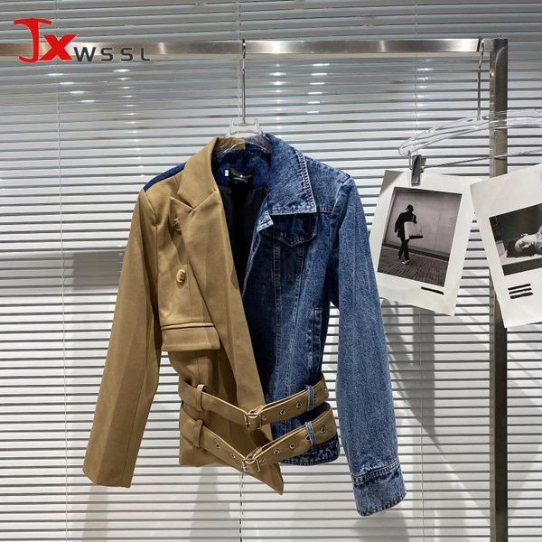 women's jackets patchwork jeans jacket women spring autumn denim stitching suit double belt street fashion short coat female, Black;brown
women's jackets patchwork jeans jacket women spring autumn denim stitching suit double belt street fashion short coat female, Black;brown