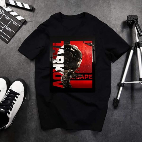 escape from tarkov art graphic t-shirt, White;black
