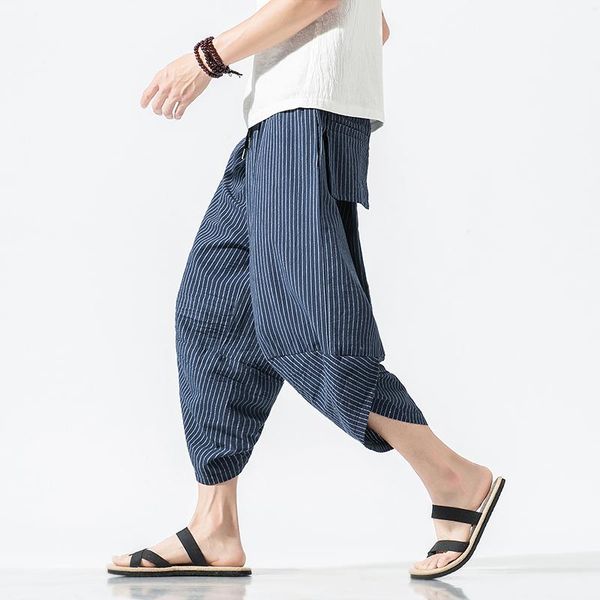men's pants chinese style harem men 2021 summer casual striped joggers mens streetwear cotton calf-length trousers, Black
men's pants chinese style harem men 2021 summer casual striped joggers mens streetwear cotton calf-length trousers, Black