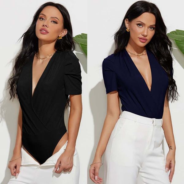 fashion deep v-neck women's with pleated sleeves slim fit solid color bottoming shirt thin one-piece, White
fashion deep v-neck women's with pleated sleeves slim fit solid color bottoming shirt thin one-piece, White