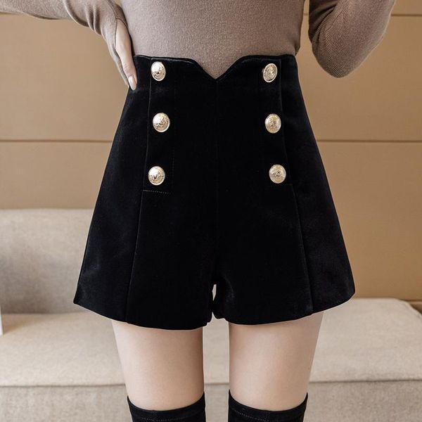 women's shorts 2021 fall winter double breasted velvet women high waisted wide leg bootie black calsones de mujer korean fashion, White;black
women's shorts 2021 fall winter double breasted velvet women high waisted wide leg bootie black calsones de mujer korean fashion, White;black