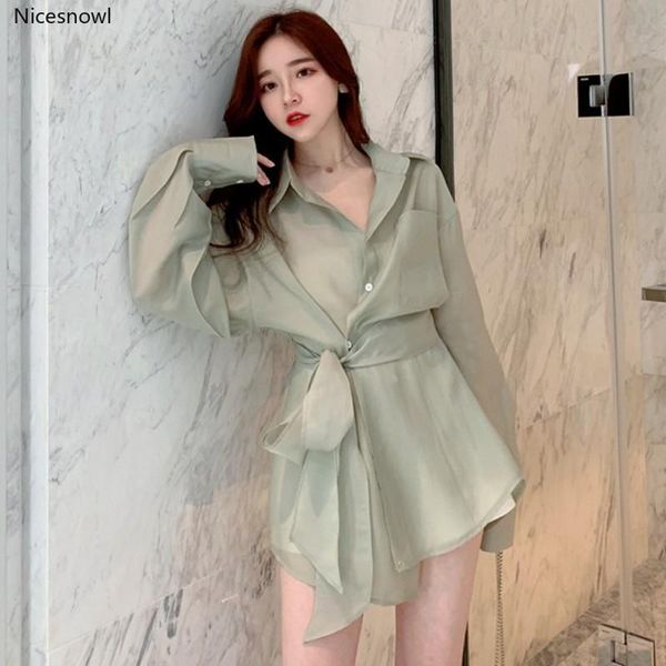 women's blouses & shirts spring vintage clothing korean long woman turn-down collar loose perspective temperament fashion, White
women's blouses & shirts spring vintage clothing korean long woman turn-down collar loose perspective temperament fashion, White