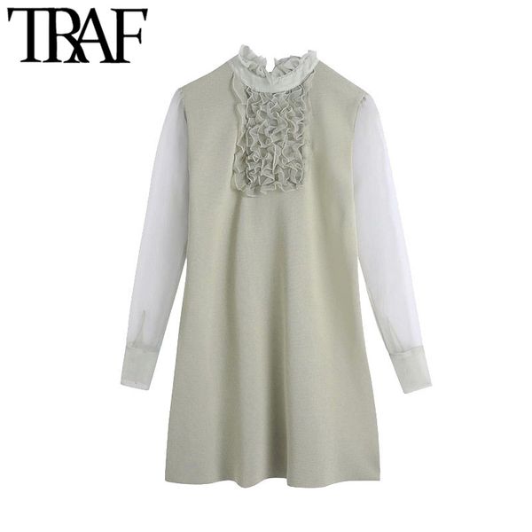traf women chic fashion with organza ruffled knitted mini dress vintage high neck long sleeve female dresses mujer 210415, Black;gray
traf women chic fashion with organza ruffled knitted mini dress vintage high neck long sleeve female dresses mujer 210415, Black;gray