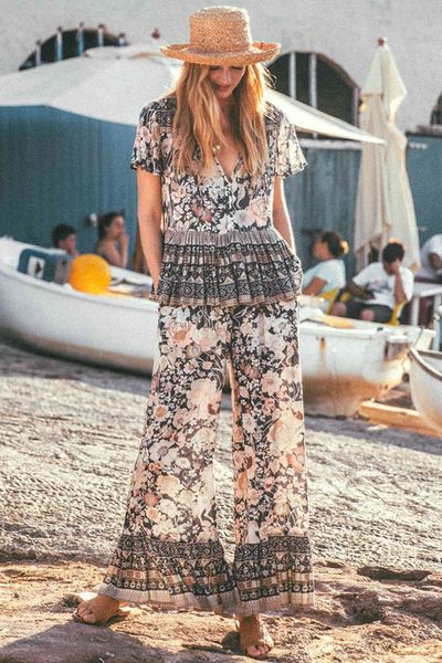 women's women two piece pants floral print bohemian long pant with v-neck loose short sleeve blouse set casual summer beach ho, White
women's women two piece pants floral print bohemian long pant with v-neck loose short sleeve blouse set casual summer beach ho, White
