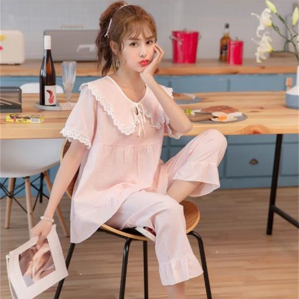 women's sleepwear sweet pyjamas women short sleeve trousers set fashion girl spring summer pajamas suit plaid cotton loungewear pijama, Black;red