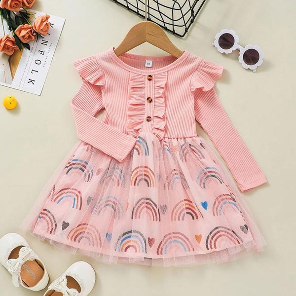 girl's dresses toddler baby girls autumn long sleeve rainbow printed tulle ruffles princess dress kids outfits girl clothes 1 2 3 4year, Red;yellow 
girl's dresses toddler baby girls autumn long sleeve rainbow printed tulle ruffles princess dress kids outfits girl clothes 1 2 3 4year, Red;yellow