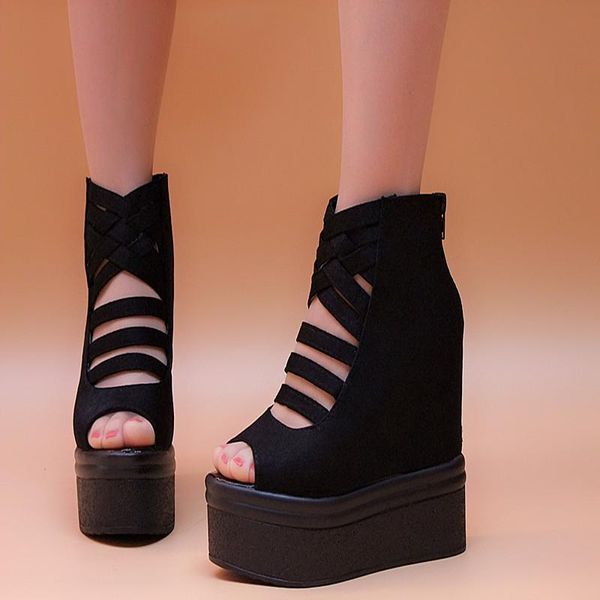 slippers 14cm spring fish mouth shoes high-heeled thick-soled korean style hollow sandals wedge heel increase, Black
slippers 14cm spring fish mouth shoes high-heeled thick-soled korean style hollow sandals wedge heel increase, Black