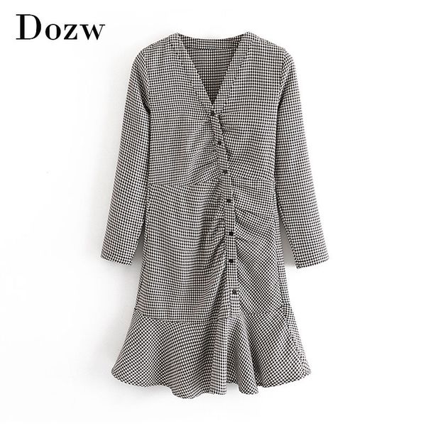 vintage women v neck houndstooth dress chic plaid ruffled mini dress a line office ladies casual dresses vestido 210414, Black;gray
vintage women v neck houndstooth dress chic plaid ruffled mini dress a line office ladies casual dresses vestido 210414, Black;gray