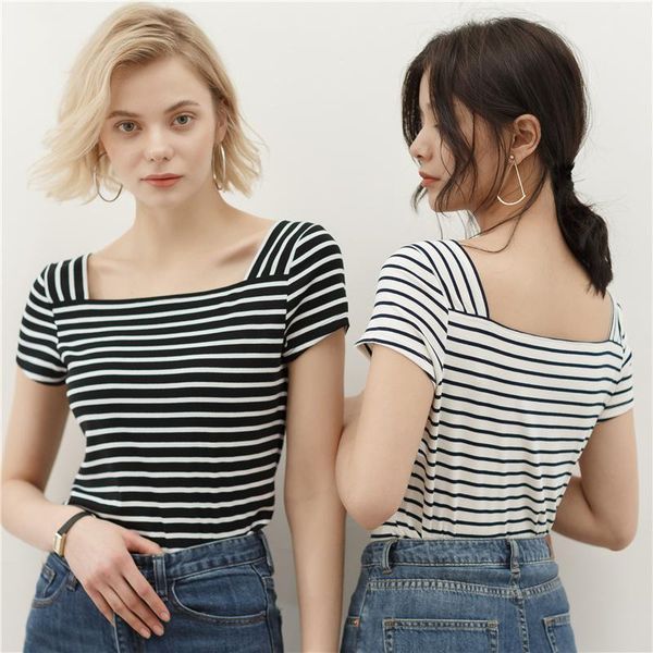 women's t-shirt fashion striped short sleeve t shirts for women summer square collar shirt slim basic cotton office daily top, White
women's t-shirt fashion striped short sleeve t shirts for women summer square collar shirt slim basic cotton office daily top, White
