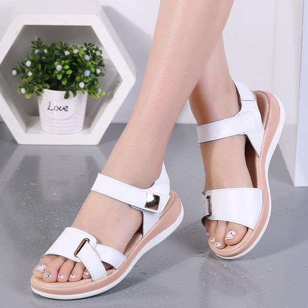 genuine leather women's open toe platform sandals 2021 women casual buckle strap flat woman white summer shoes, Black
genuine leather women's open toe platform sandals 2021 women casual buckle strap flat woman white summer shoes, Black